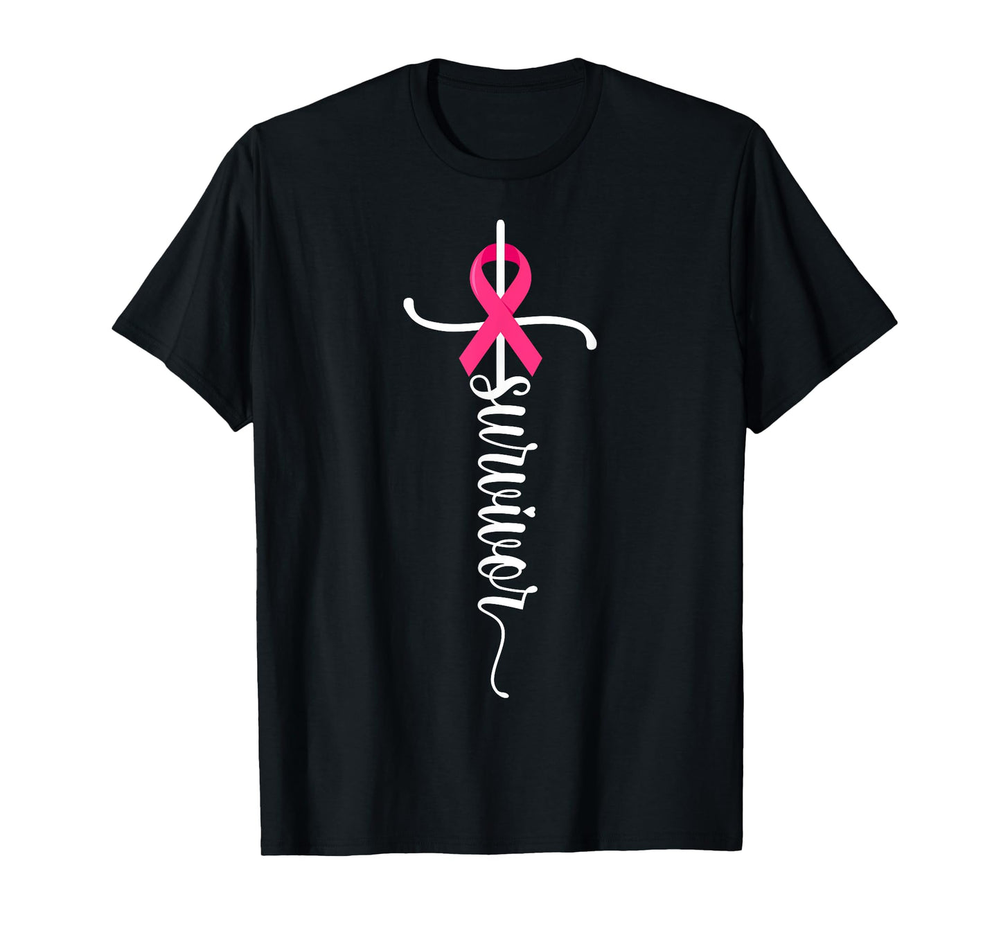 Survivor Christian Cross Warrior Pink Ribbon Breast Cancer T-Shirt