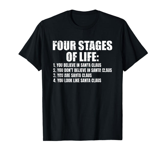 Four Stages Of Life Santa Fathers Day Funny Dad Papa Grandpa T-Shirt