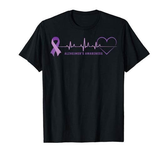 Alzheimer Disease Awareness Wear Alzheimer Ribbon Heartbeat T-Shirt