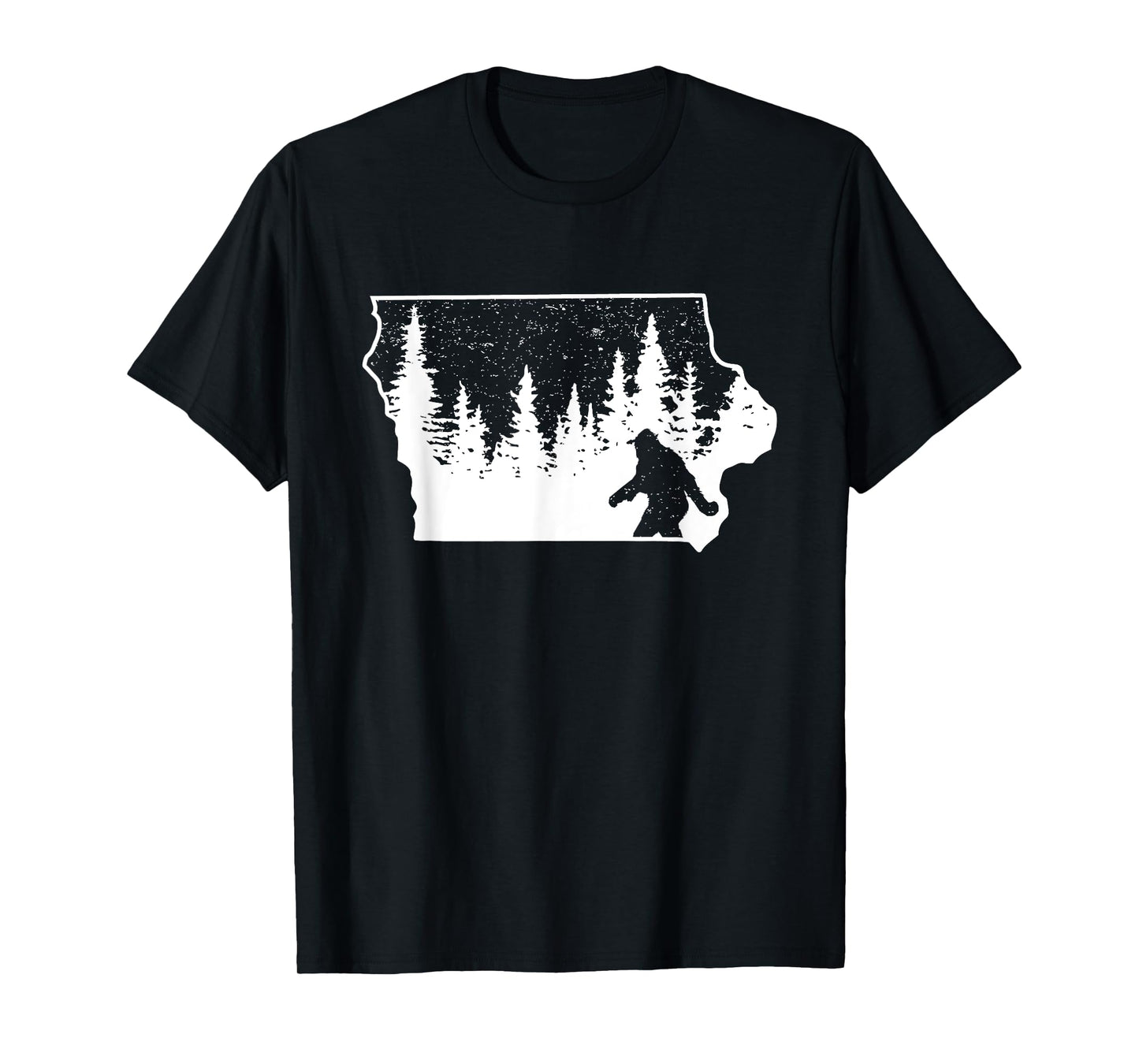 Bigfoot Iowa Pride Funny Sasquatch Love Iowa Map Distressed T-Shirt