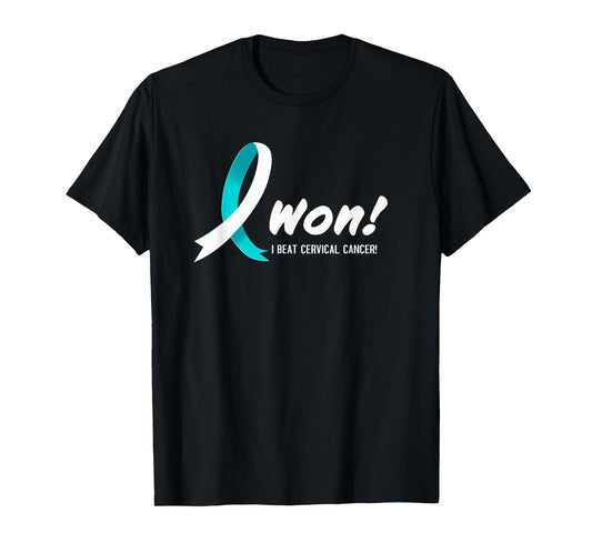 I Beat CERVICAL Cancer I Won Teal White Ribbon For Survivors T-Shirt