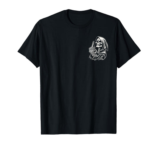 (2 Sided) Fun Fact I Don't Care Funny Skeleton Grim Reaper T-Shirt
