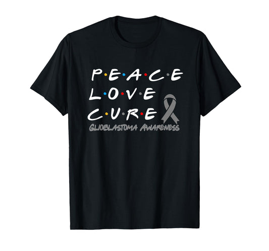 Glioblastoma Awareness Peace Love Cure T-Shirt