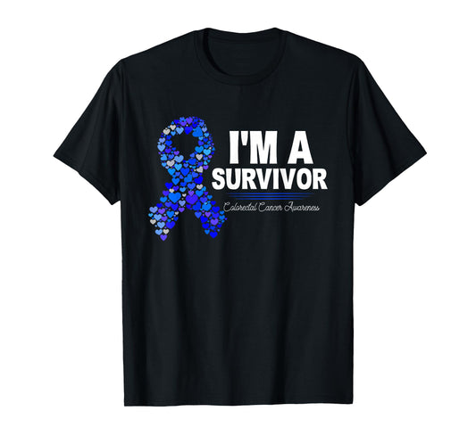Dark Blue Ribbon Cancer Survivor Colorectal Cancer Awareness T-Shirt