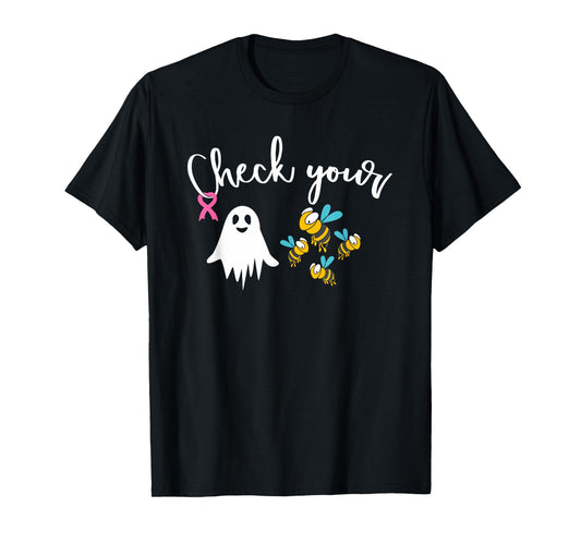 Check Your Boo Bees Breast Cancer Awareness Pink Ribbon T-Shirt