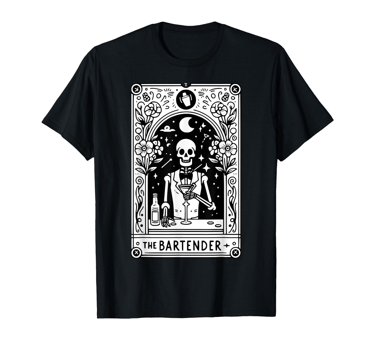 Bartender Tarot Card Skeleton Cocktail Witchy Vibes Alcohol T-Shirt
