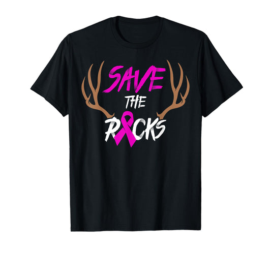 Save The Racks TShirt, Deer Antlers Breast Cancer Ribbon T-Shirt