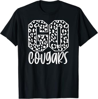 Cougars Team Mascot School Spirit Game Night Leopard Print T-Shirt