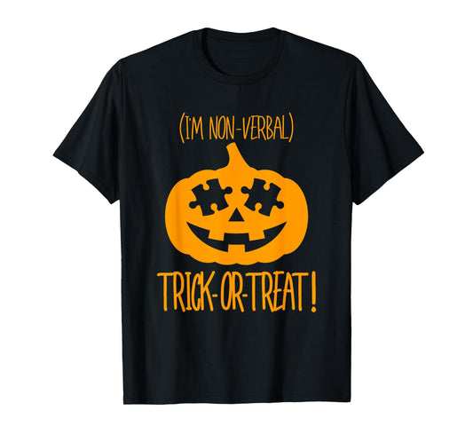 Trick or Treat Non-Verbal Halloween Pumpkin Autism Awareness T-Shirt