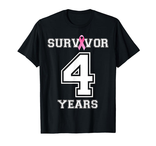 4 Years Breast Cancer Survivor Gifts For Women Pink Ribbon T-Shirt