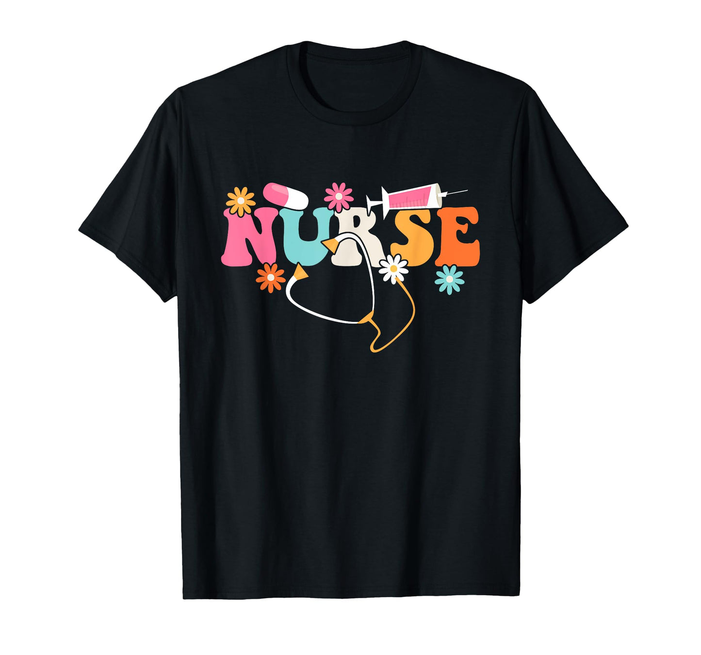 Nurse - Cute Retro Groovy Nurse Flower Nursing T-Shirt