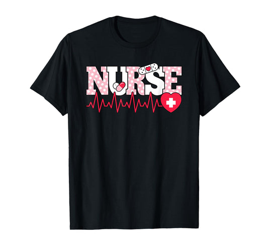 Cute Pink Nurse Heartbeat Nursing T-Shirt