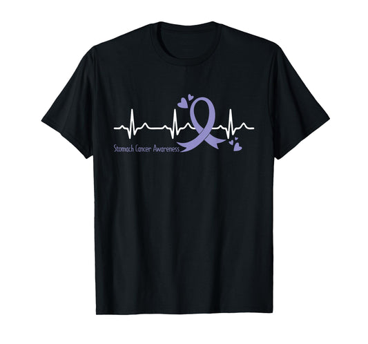 Heartbeat Periwinkle Blue Ribbon Stomach Cancer Awareness T-Shirt