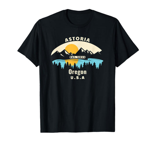 Astoria Oregon Souvenir Mountain Sunset River T-Shirt