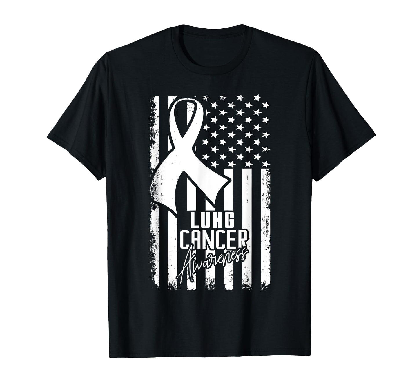 Lung Cancer Awareness American Flag White Ribbon Women Kids Men T-Shirt