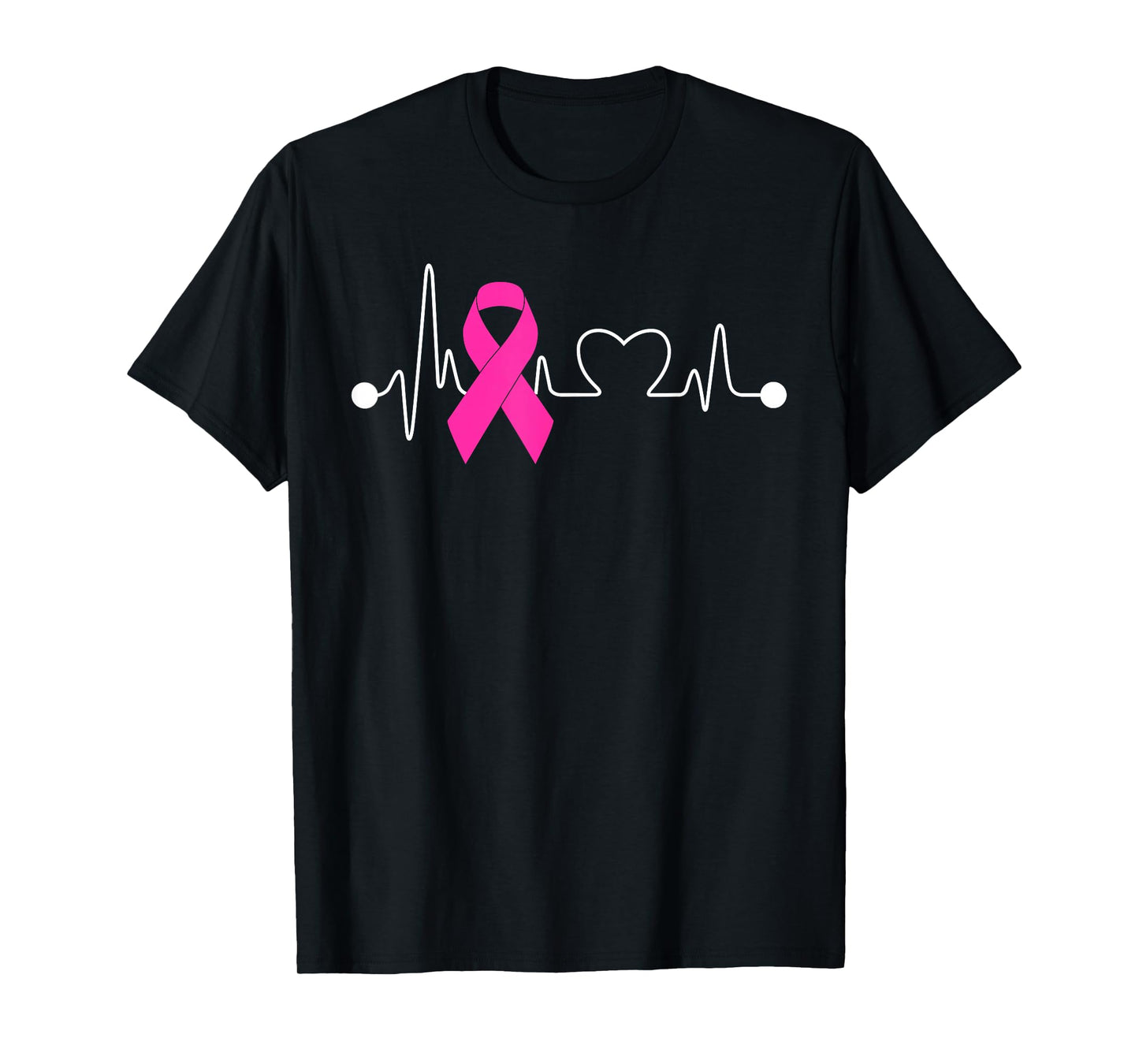 Pink Ribbon Heartbeat Breast Cancer Awareness Support T-Shirt