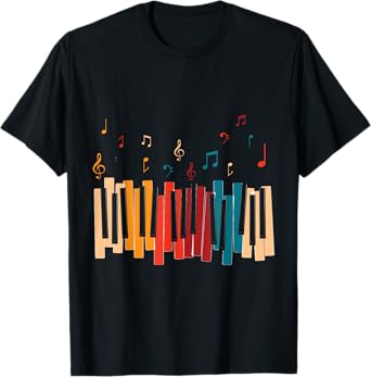 Music Notes Colorful Keyboard Piano T-Shirt