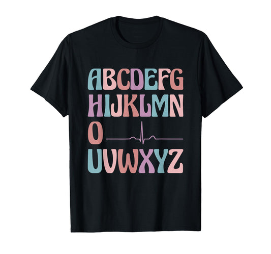 Alphabet Heartbeat Line Nursing Student ABC PQRST Nurse T-Shirt
