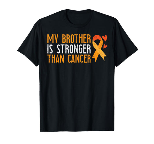 JonFriday Leukemia Cancer Awareness Gifts My Brother Is Stronger Than Cancer Leukemia Awareness T-Shirt - Men's Orange Short Sleeve Crew Neck Classic Fit T-Shirt - Small
