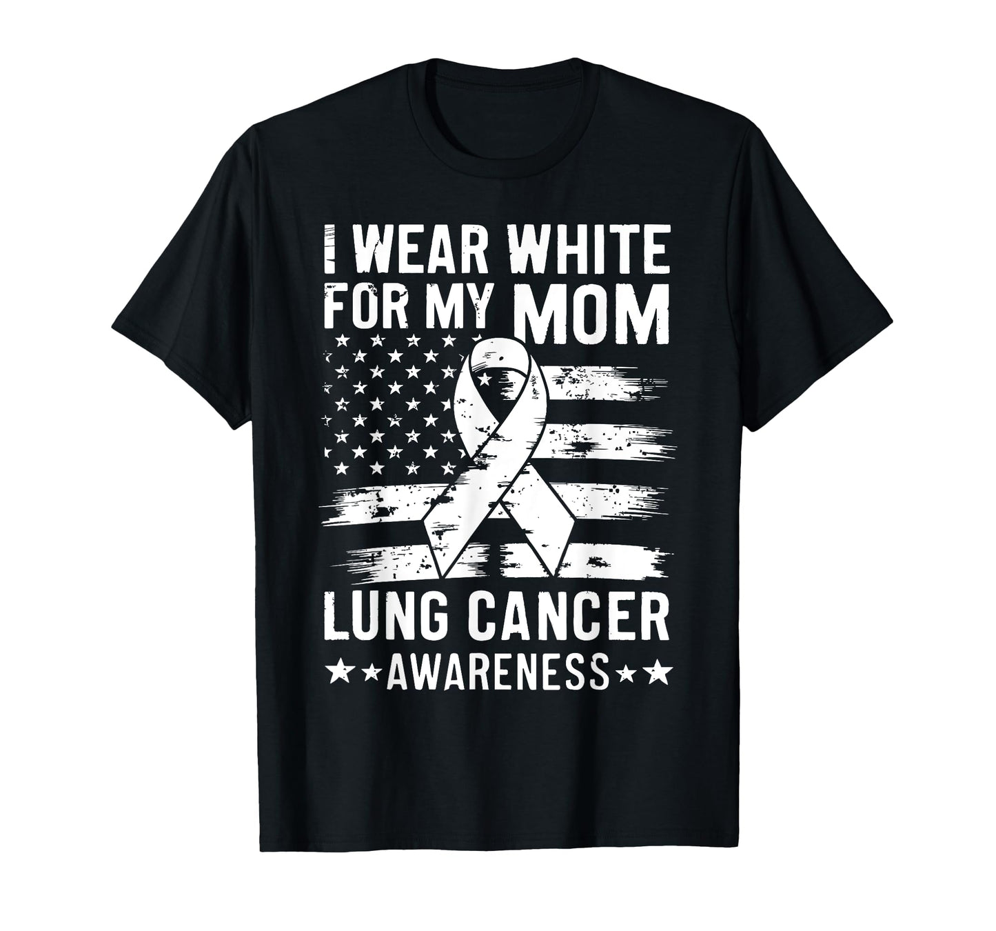 I Wear White For My Mom Lung Cancer Awareness American Flag T-Shirt for Women Men
