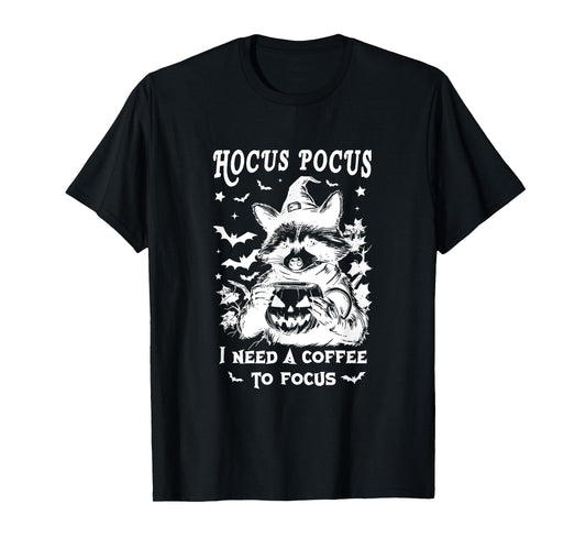 Hocus Pocus I Need To Focus Raccoon Halloween Witch Raccoon T-Shirt