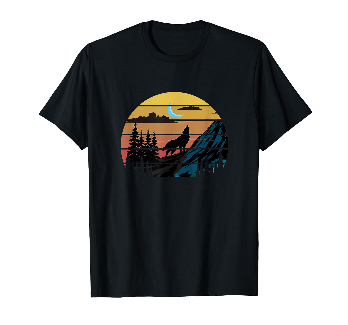 Retro Wolf Mountains Moon | Forest Nature | Wildlife T-Shirt