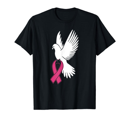White Dove Carrying Breast Cancer Awareness Pink Ribbon T-Shirt