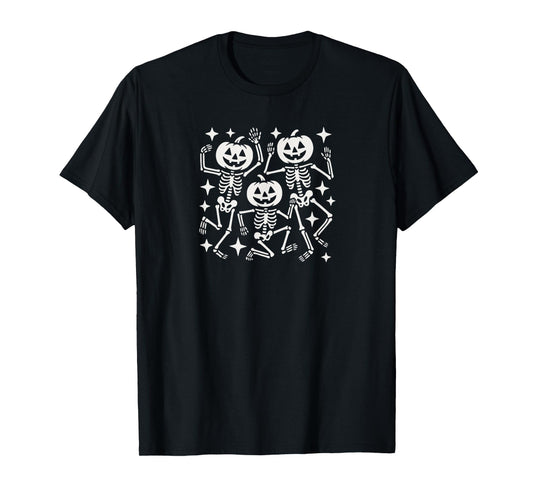 Dancing Pumpkin Skeletons Spooky Halloween 2025 T-Shirt
