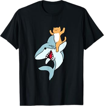 Cat Riding Shark Men Women Kids T-Shirt