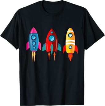 Colorful Rocket Ships Astronaut T-Shirt