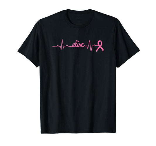 Alive Heartbeat Pink Ribbon Breast Cancer Awareness Gift T-Shirt