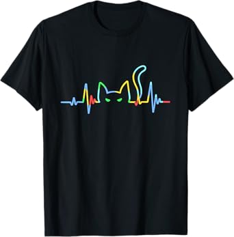 Funny Heartbeat Cat Lover Animal Silhouette Cute Cat Design T-Shirt