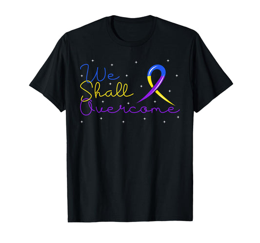 Overcome Bladder Cancer Purple Blue And Yellow Ribbon Gift T-Shirt