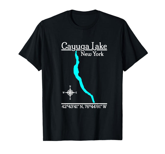 Designed by GeoGearCo Cayuga Lake - New York T-Shirt - Unisex-Adults - Black - Small - Short Sleeve - Modern - Nature - Camping - All Seasons