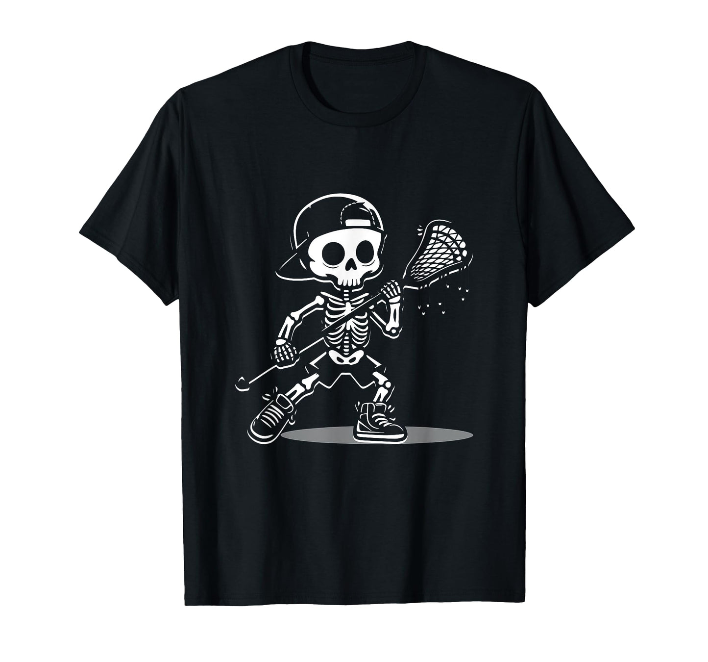 Kid Halloween Skeleton Playing Lacrosse Sport Player Costume T-Shirt