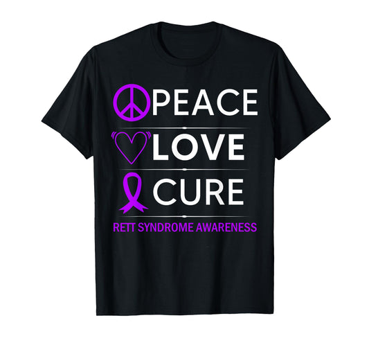 Rett Syndrome Awareness Peace Love Cure Purple Ribbon T-Shirt