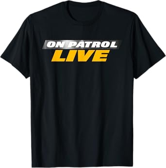 On Patrol Live Black Modern Crew Neck Logo T-Shirt - Small - Unisex-Adults, Unisex-Kids