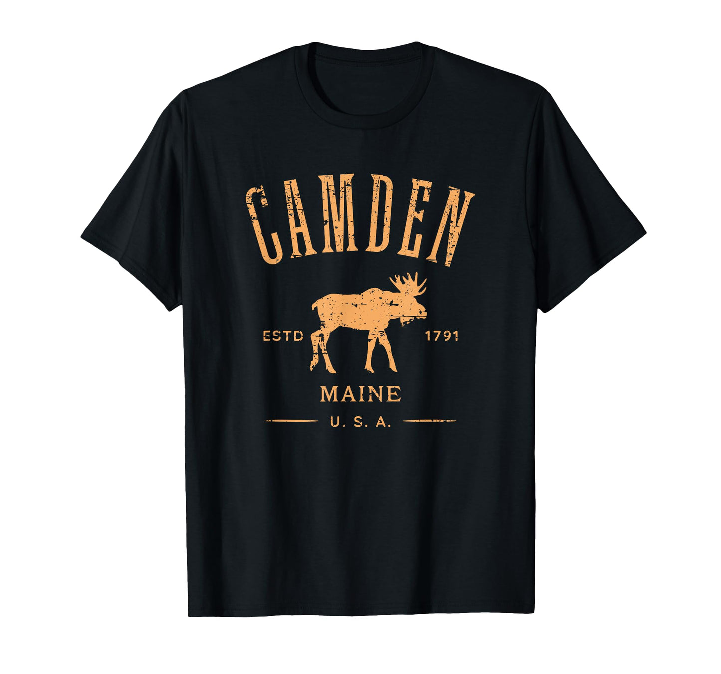 Camden Maine USA with Moose Distressed Design Souvenir T-Shirt