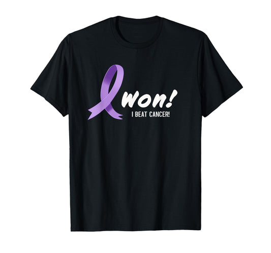 I Beat Cancer, I Won! Lavender Ribbon For All Types Cancer T-Shirt