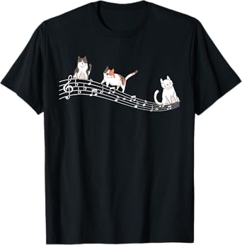 Cute Cat Kitty Playing Music Note Clef Gift Cat Music Notes T-Shirt