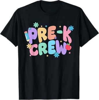 Pre-K Crew Floral Groovy 1st Day of Pre-K Teacher Student T-Shirt