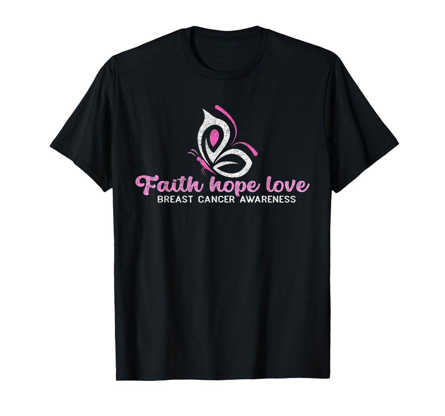 Faith Hope Love Butterfly Ribbon Breast Cancer Awareness T-Shirt