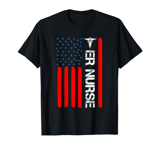 4th of July RN Patriotic ER Nurse Shirt Retro American Flag T-Shirt for Women Kids Men
