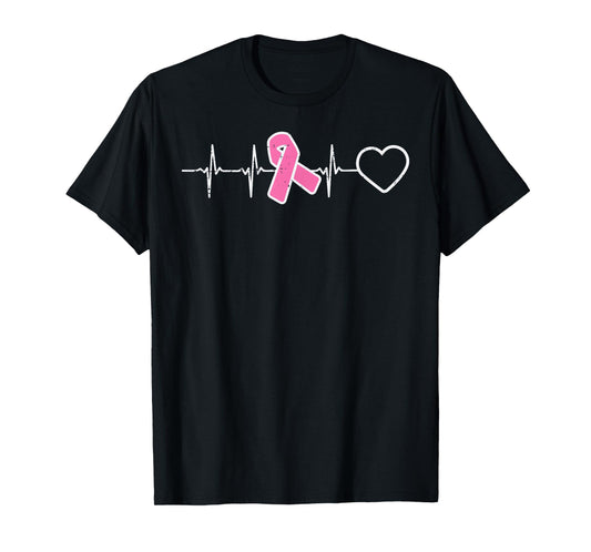 Heartbeat Pink Ribbon Nurse Srub Breast Cancer Awareness T-Shirt