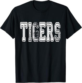 Tigers Mascot Distressed Vintage School Sports Name Fan T-Shirt