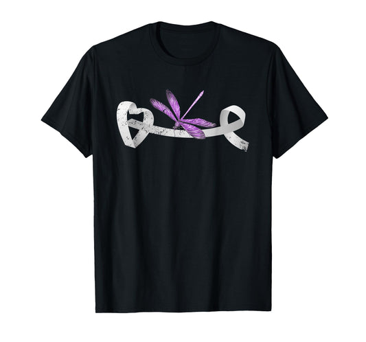 Dragonfly White Ribbon Lung Cancer Survivor Gift Lung Cancer T-Shirt