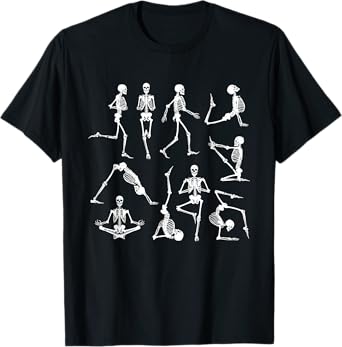 Skeleton Yoga Poses Funny Halloween Flexible Bone Yogi Crew T-Shirt