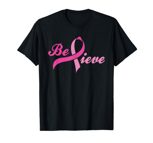 Breast Cancer Awareness Shirt Believe Pink Ribbon Gift T-Shirt
