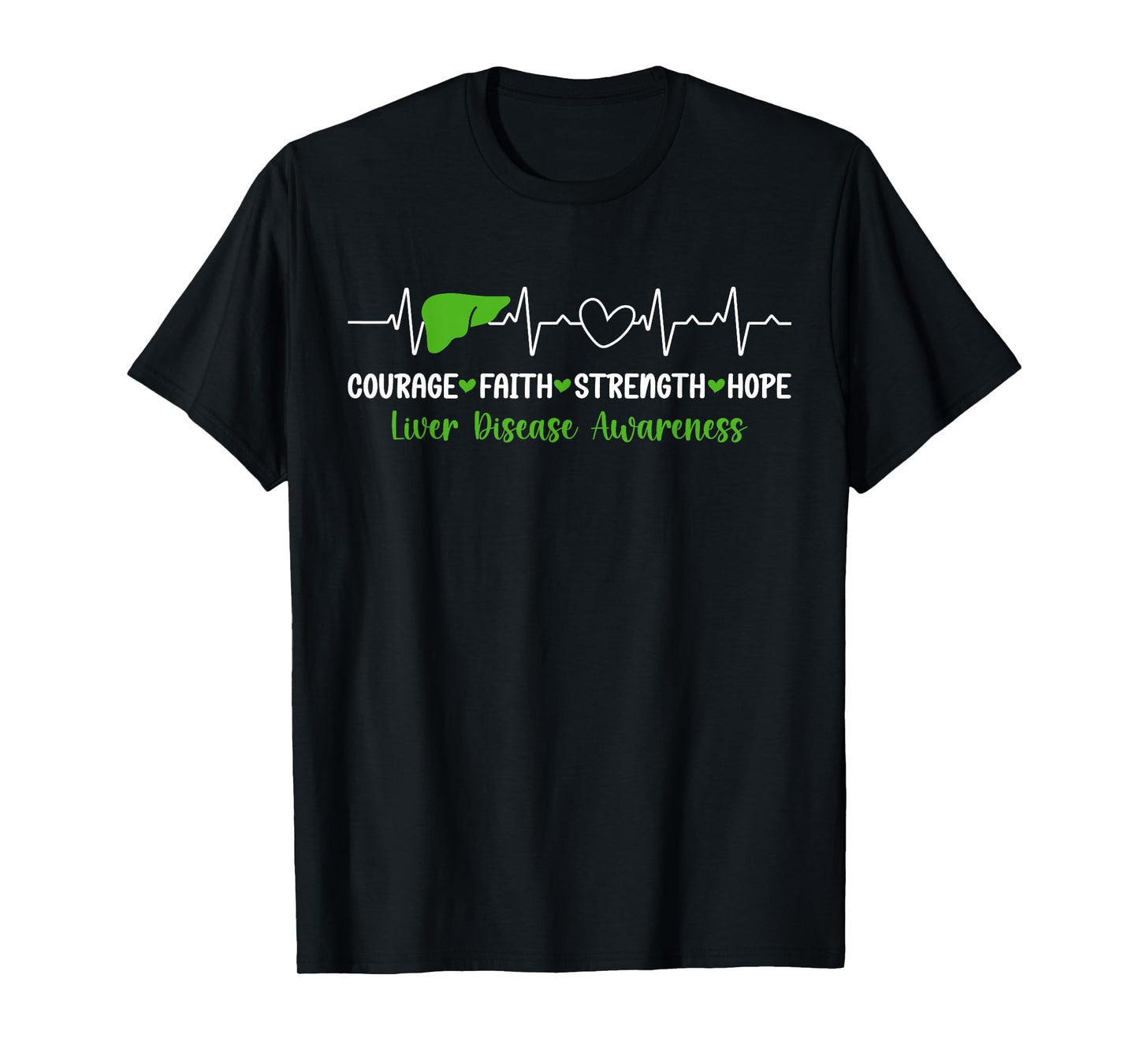 Liver Disease Awareness Heartbeat Liver Disease Warrior T-Shirt, Small, Black