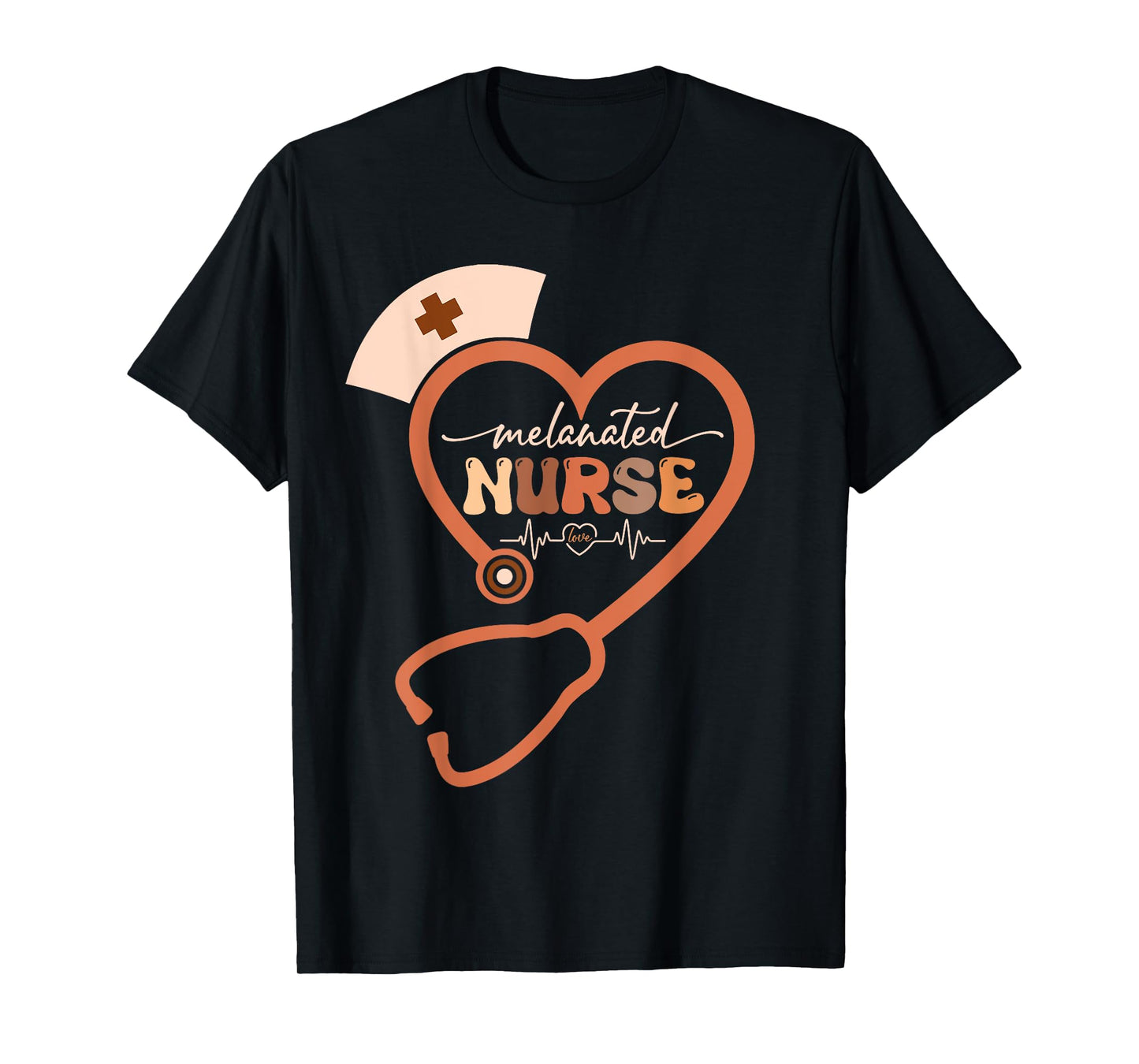 Melanin Black Nurse Melanated Stethoscope Heart Nursing Crew T-Shirt